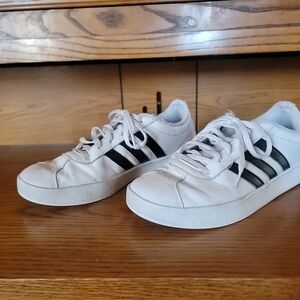 adidas White and Black Classic Three-Stripe Sneakers